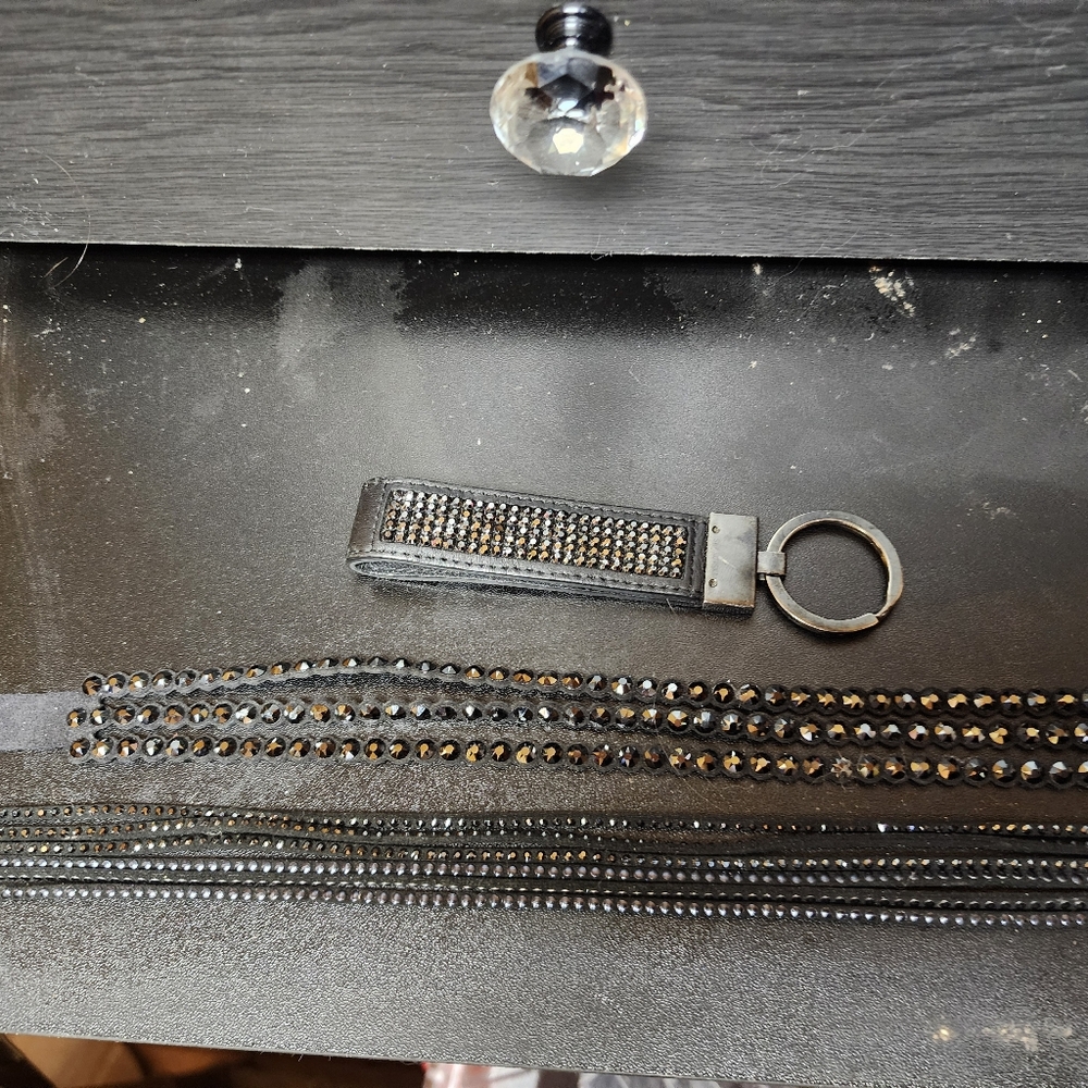 Set of swarovski black wrap bracelets and a key chain